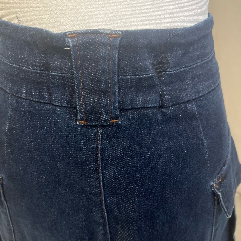 Massomi Dutti Dark Denim Midi Skirt Cargo Pockets Sz 4 Utility A-Line Minimalist - Picture 4 of 8